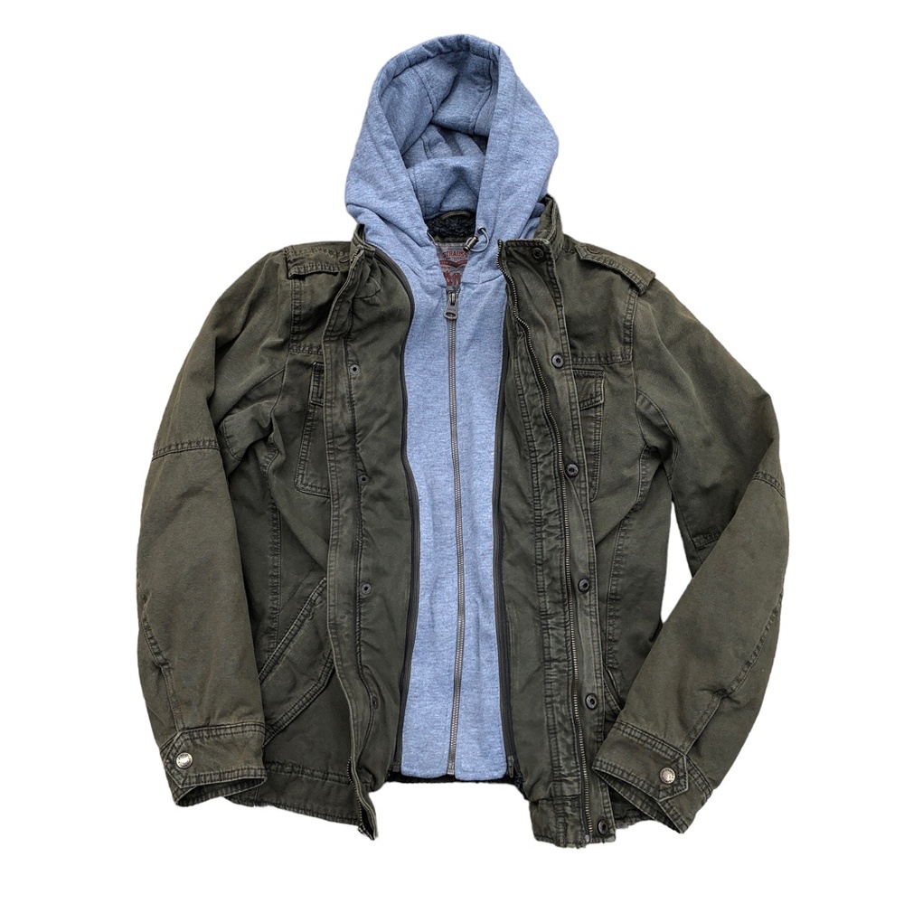 Levi Strauss & Co Green Denim Jean Jacket w/ Built In Hooded Sweater - M